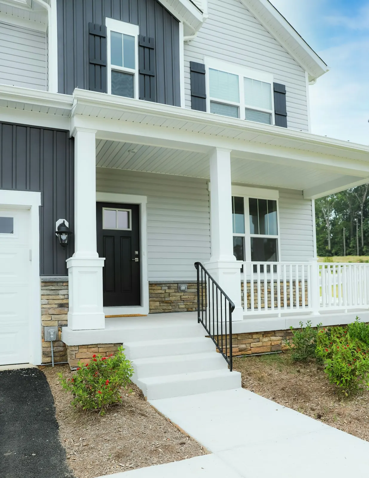 A new two story home with a covered front porch